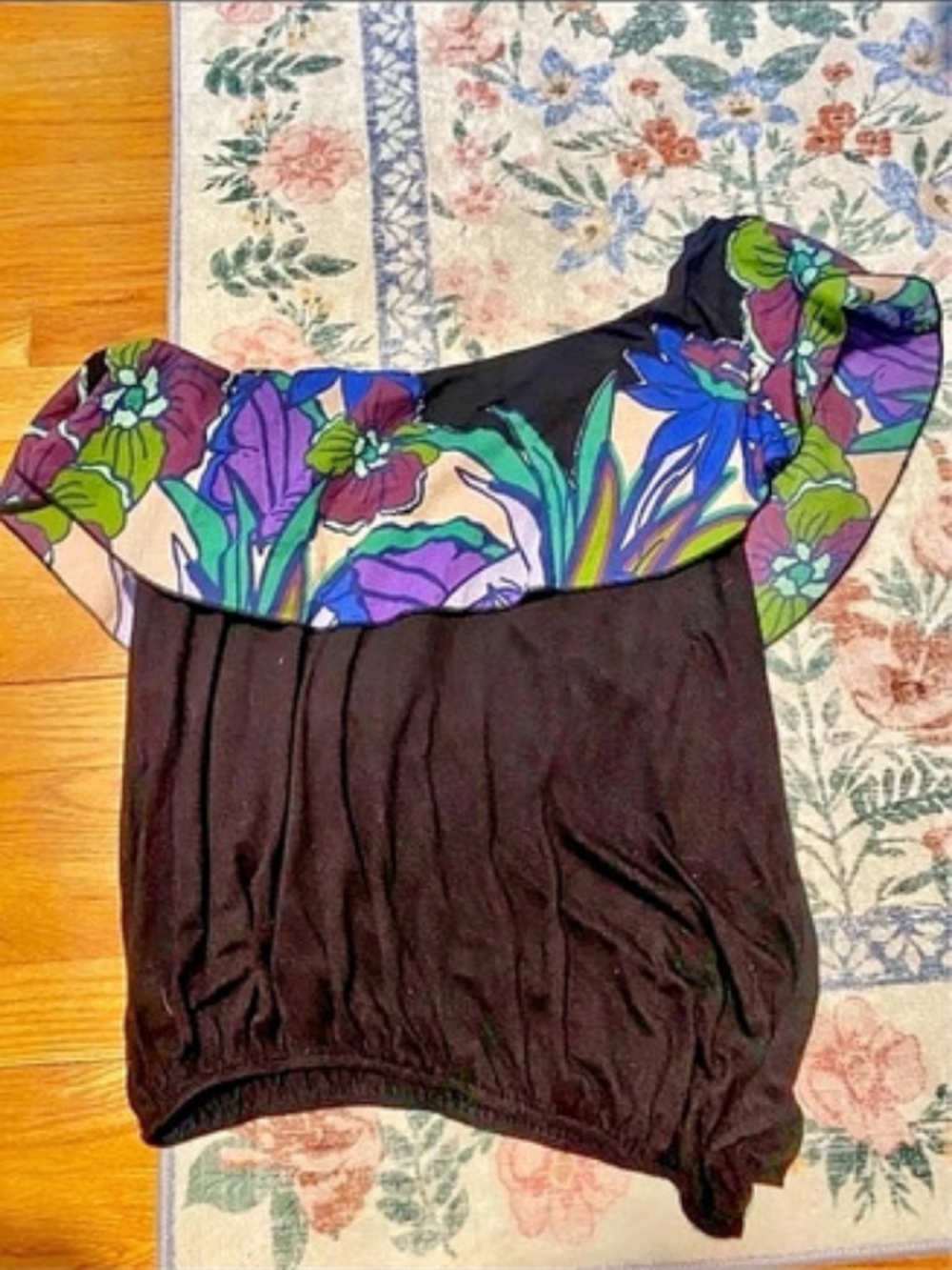 Eva Franco Floral Print Blouse in Black & Purple